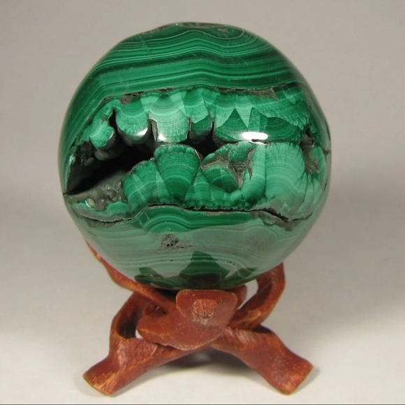 2.1" MALACHITE Gemstone Sphere Ball w/ Stand - Congo, Africa - 53mm - Picture 1 of 11